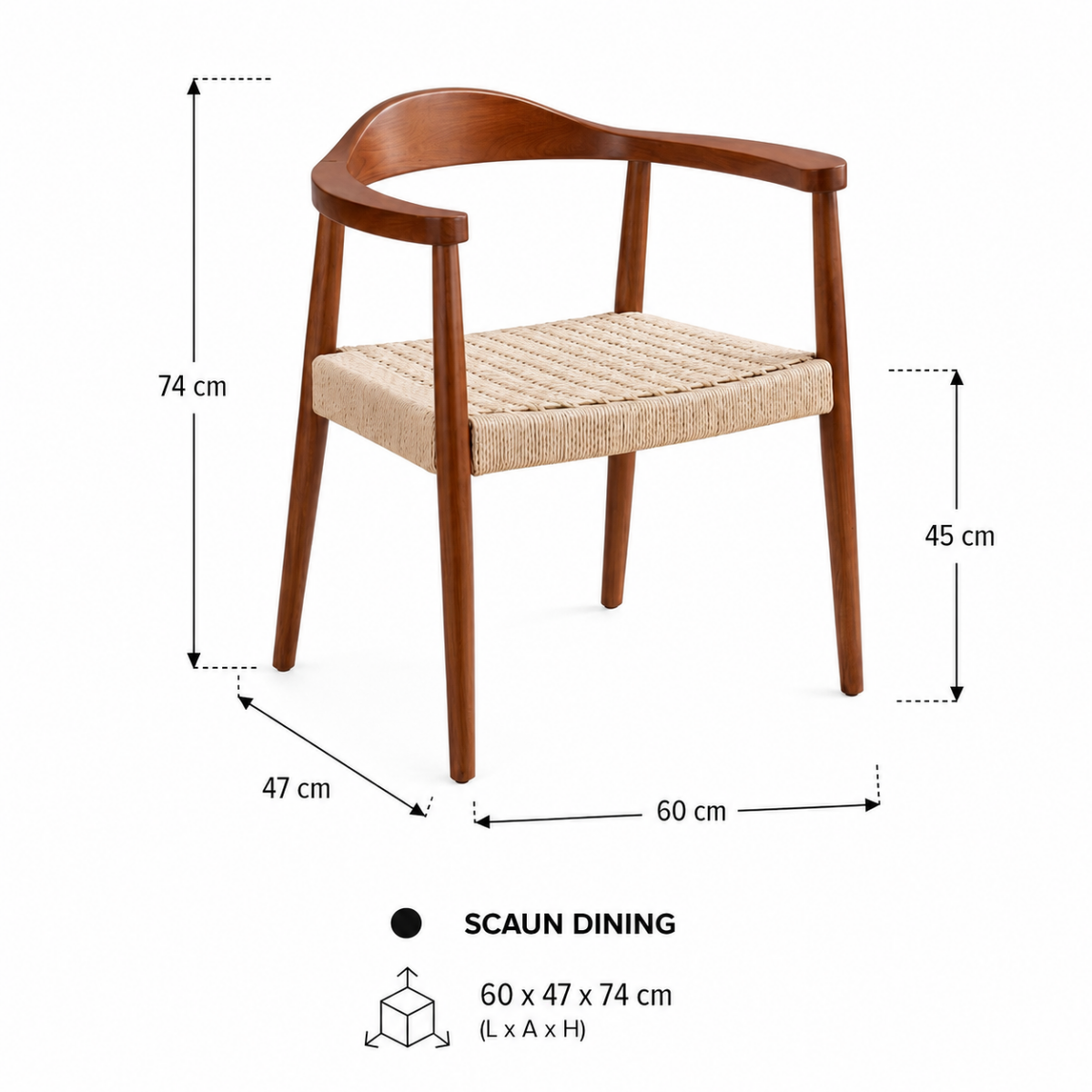 Scaun dining cu șezut împletit Nordic Wood Walnut - imagine 8