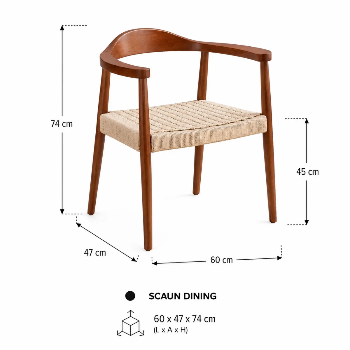 Scaun dining cu șezut împletit Nordic Wood Walnut - imagine 8