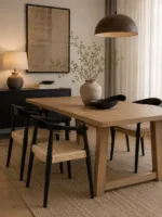 Scaun dining cu șezut împletit Nordic Wood Black - imagine 3