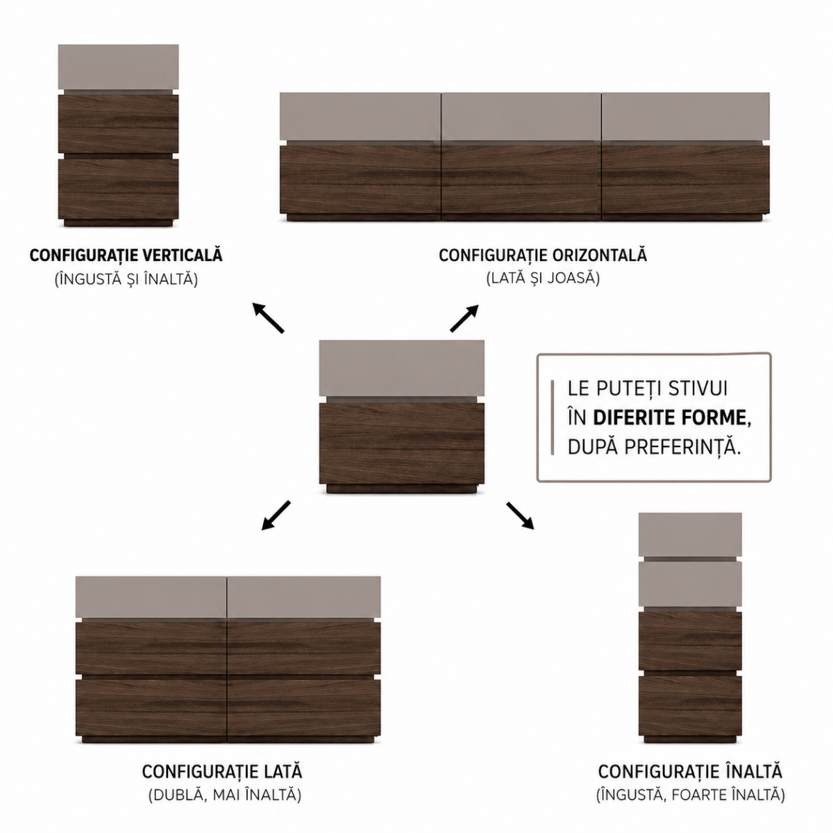 Noptiera lemn Blocka modulara 40x40x23.5 cm Khaki - imagine 6