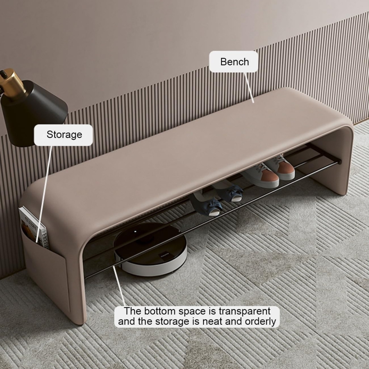 Bancheta din piele Cream 100x35x42cm - imagine 4