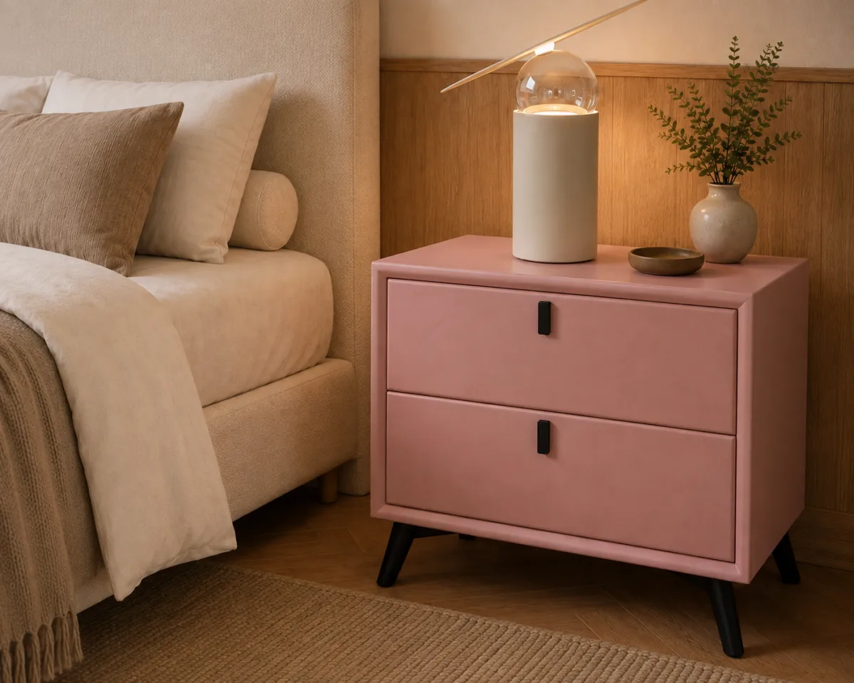 Noptieră premium din MDF și piele ecologică Paris Pink - imagine 3