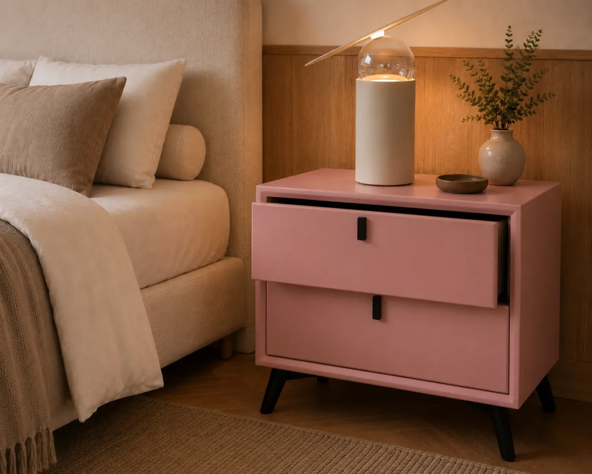 Noptieră premium din MDF și piele ecologică Paris Pink - imagine 4