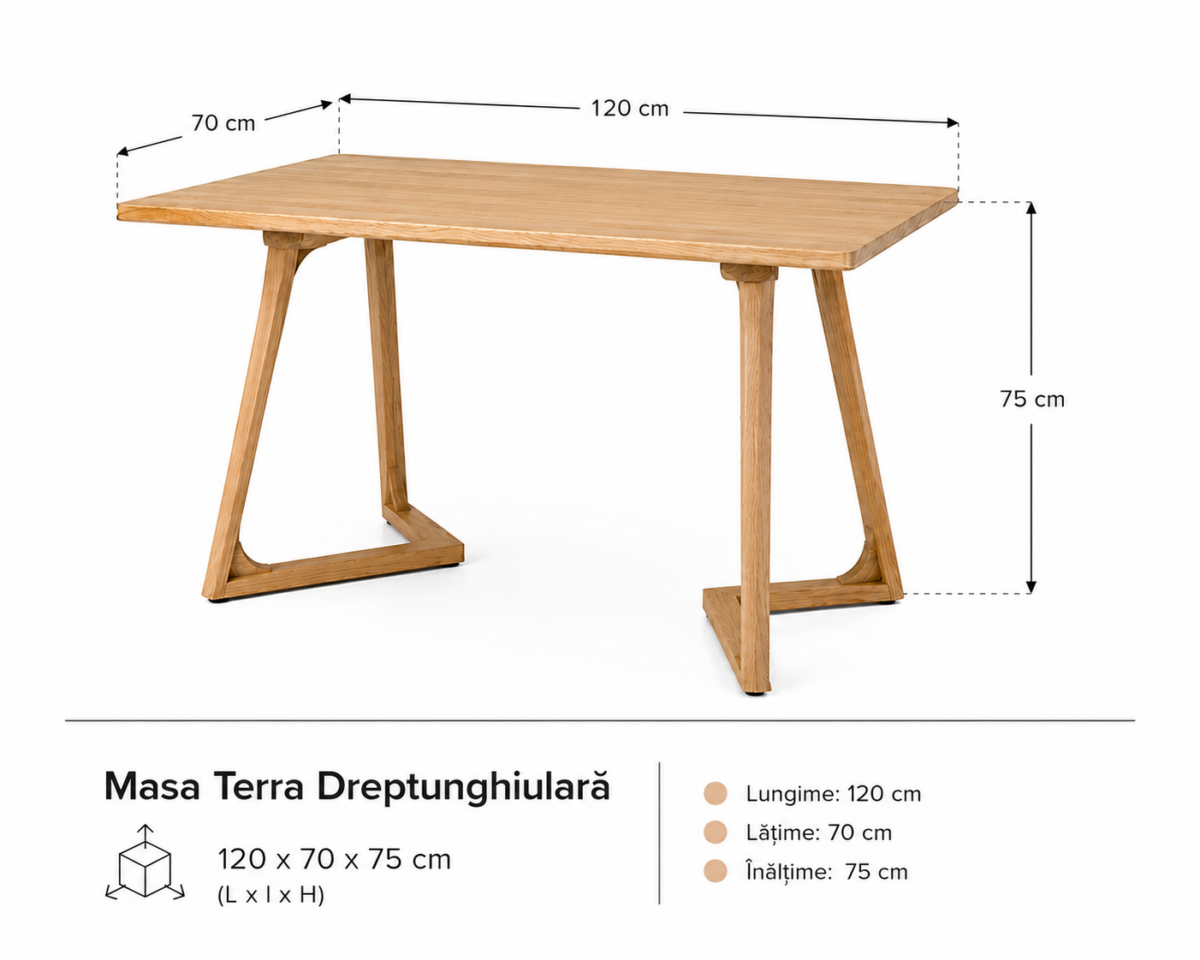 Masa dining dreptunghiulara TERRA OAK 120x70x75 cm - imagine 4