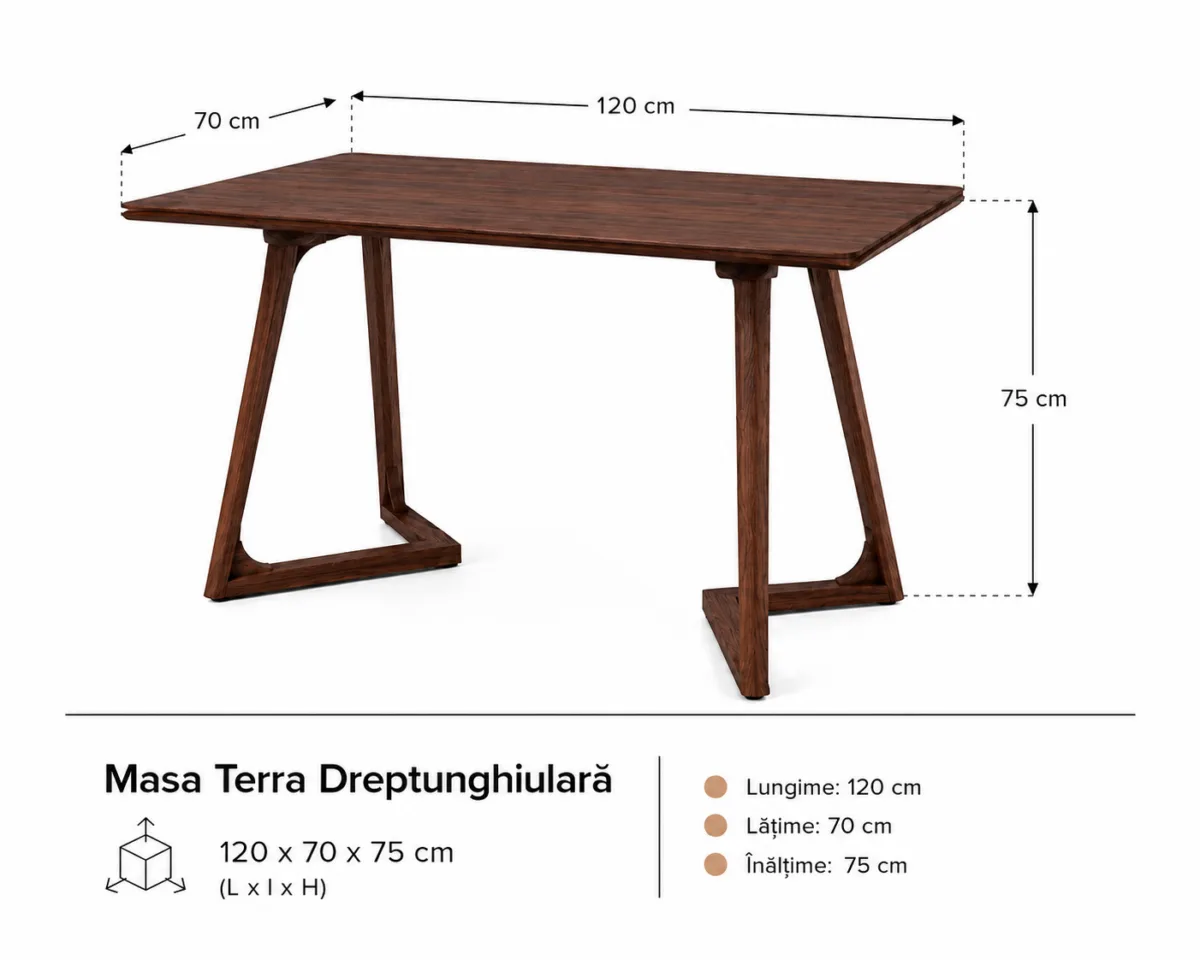 Masa dining dreptunghiulara TERRA Walnut 120x70x75 cm - imagine 3