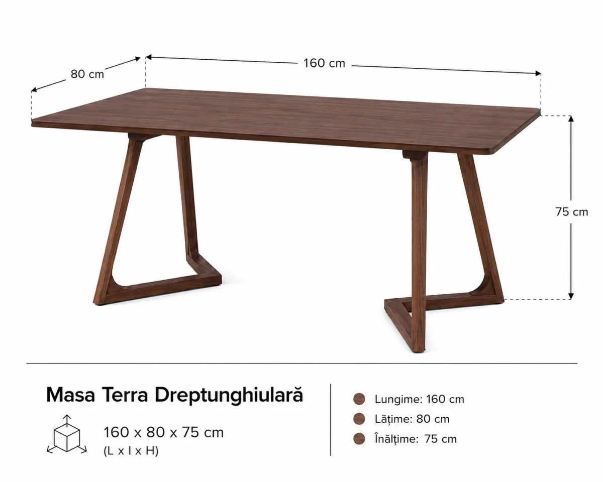 Masa dining dreptunghiulara TERRA Walnut 160x80x75 cm - imagine 4