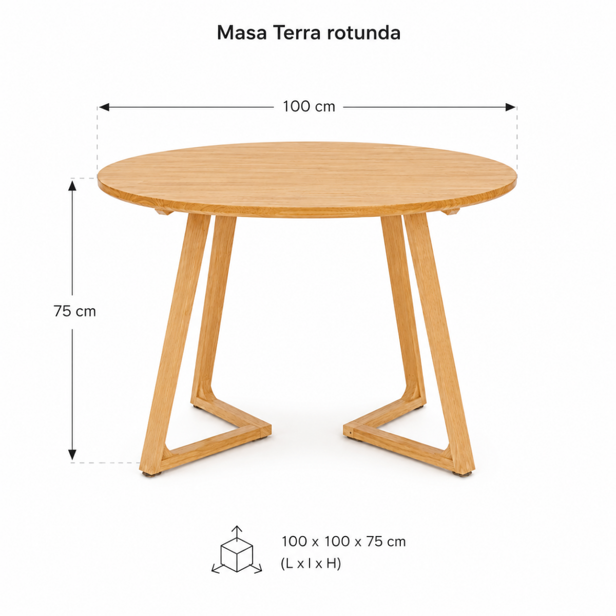 Masa rotunda dining din lemn masiv Terra Oak 100x100x75 cm - imagine 5