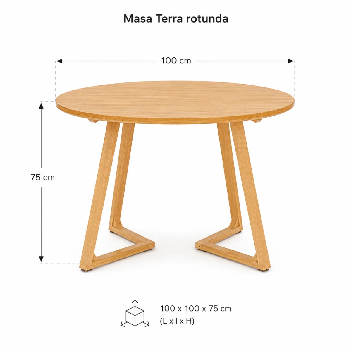 Masa rotunda dining din lemn masiv Terra Oak 100x100x75 cm - imagine 5