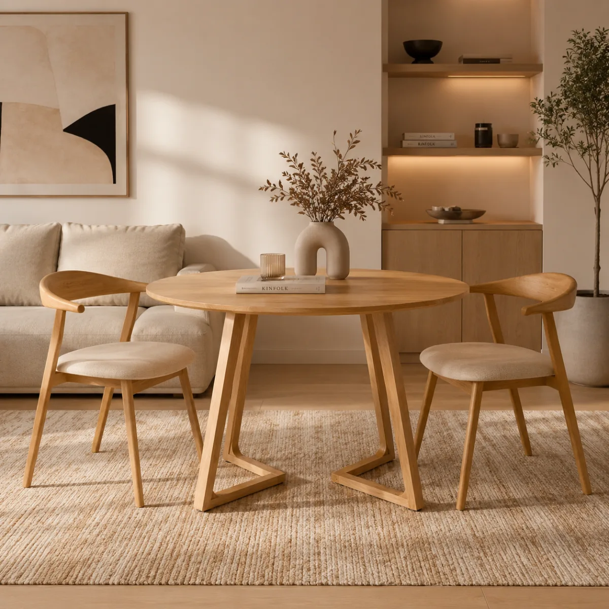 Masa rotunda dining din lemn masiv Terra Oak 100x100x75 cm - imagine 4