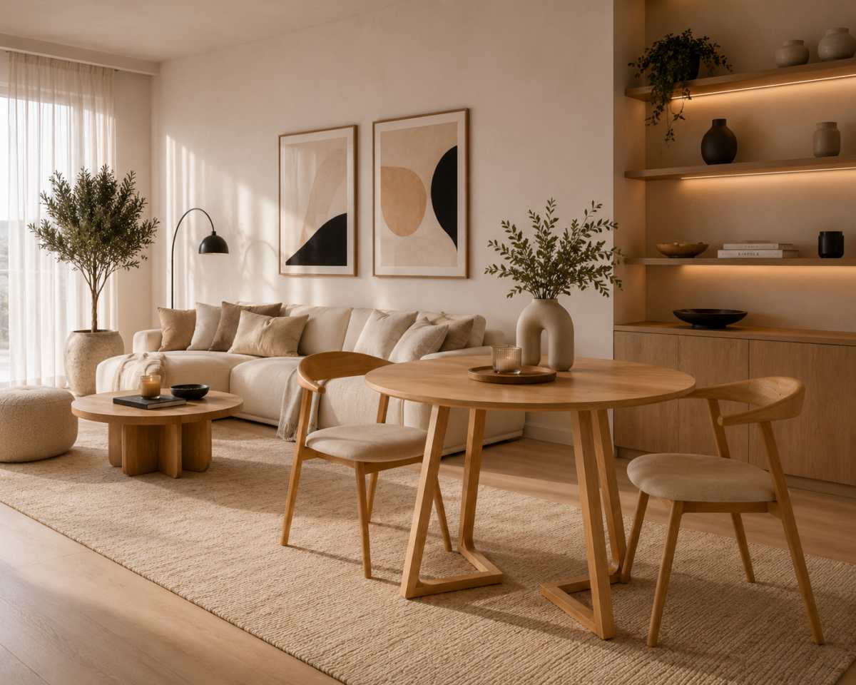Masa rotunda dining din lemn masiv Terra Oak 100x100x75 cm - imagine 2