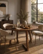 Masa rotunda dining din lemn masiv TERRA WALNUT 100x100x75 cm - imagine 4