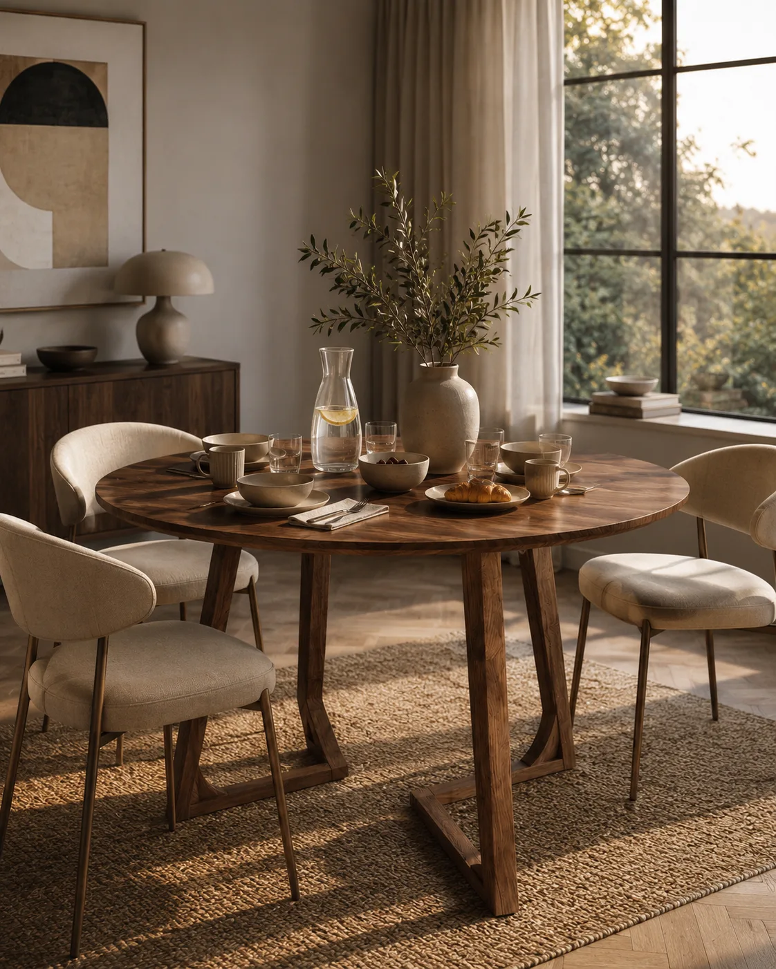 Masa rotunda dining din lemn masiv TERRA WALNUT 100x100x75 cm - imagine 4
