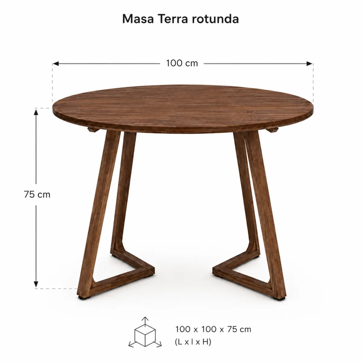 Masa rotunda dining din lemn masiv TERRA WALNUT 100x100x75 cm - imagine 5
