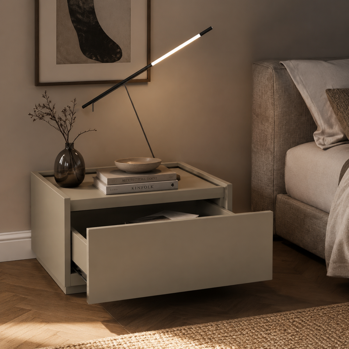 Noptiera lemn Blocka modulara 40x40x23.5 cm Khaki - imagine 2