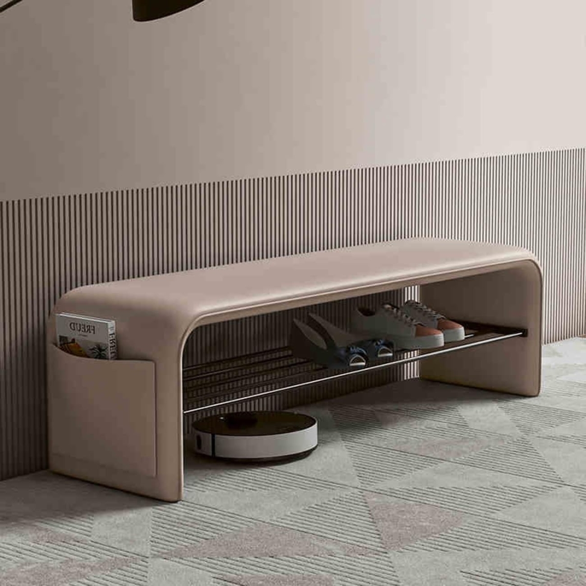 Bancheta din piele Cream 100x35x42cm - imagine 2