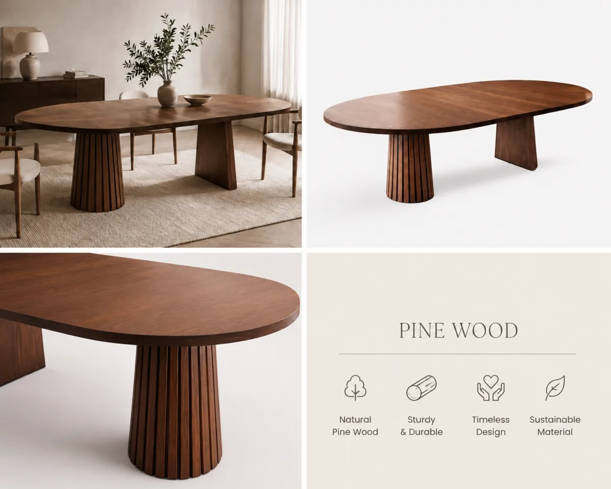 Masa de dining ovala Pine Wood 140x70x75 cm - imagine 5