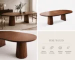 Masa de dining ovala Pine Wood 140x70x75 cm - imagine 5