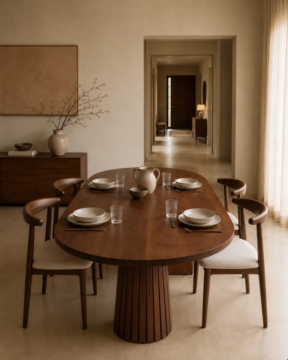 Masa de dining ovala Pine Wood 140x70x75 cm - imagine 3