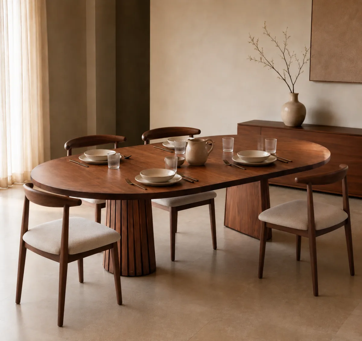 Masa de dining ovala Pine Wood 140x70x75 cm - imagine 2