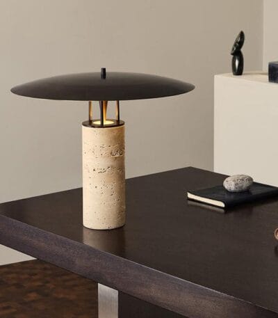 Lampă de masă modernă din travertin cu abajur metalic 42 x 33 cm - imagine 4 - Homuse