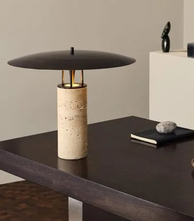 Lampă de masă modernă din travertin cu abajur metalic 42 x 33 cm - imagine 4 - Homuse