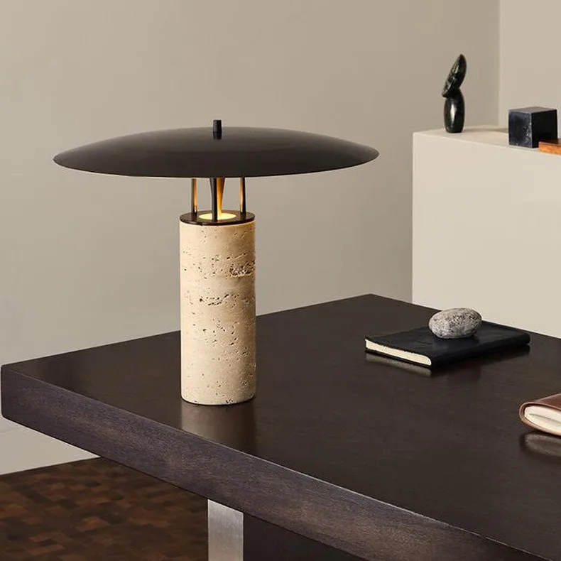Lampă de masă modernă din travertin cu abajur metalic 42 x 33 cm - imagine 4 - Homuse