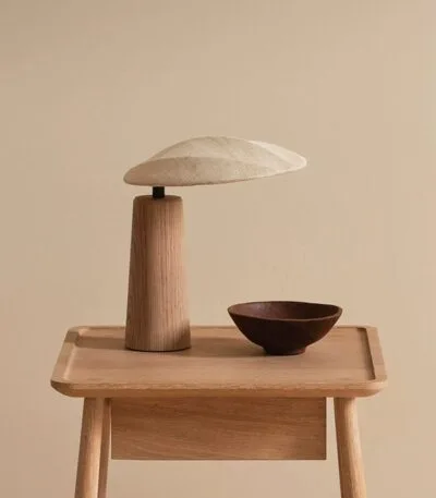 Lampă de masă Wabi-Sabi din bambus, sticlă și in - imagine 3 - Homuse