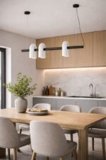 Lampă suspendată liniară cu trei surse – design contemporan, negru si gri 120cm - imagine 4 - Homuse
