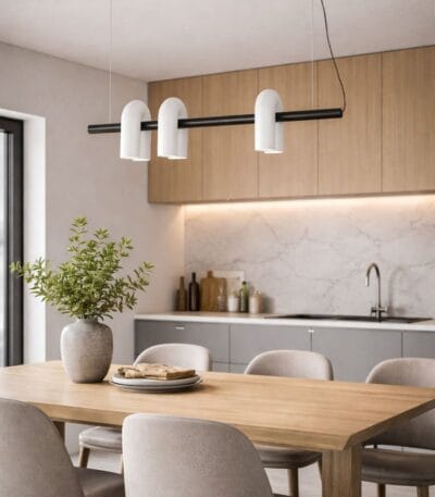 Lampă suspendată liniară cu trei surse – design contemporan, negru si gri 120cm - imagine 4 - Homuse