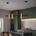 Lampă suspendată liniară cu trei surse – design contemporan, negru si teracotă 120cm - imagine 4 - Homuse