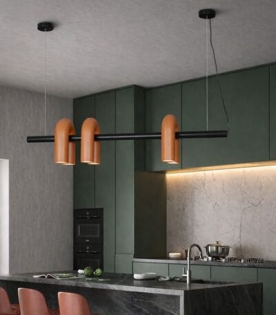 Lampă suspendată liniară cu trei surse – design contemporan, negru si teracotă 120cm - imagine 4 - Homuse