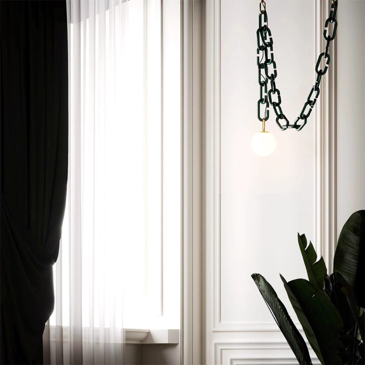 Lustră suspendată cu lanț decorativ verde - imagine 3 - Homuse
