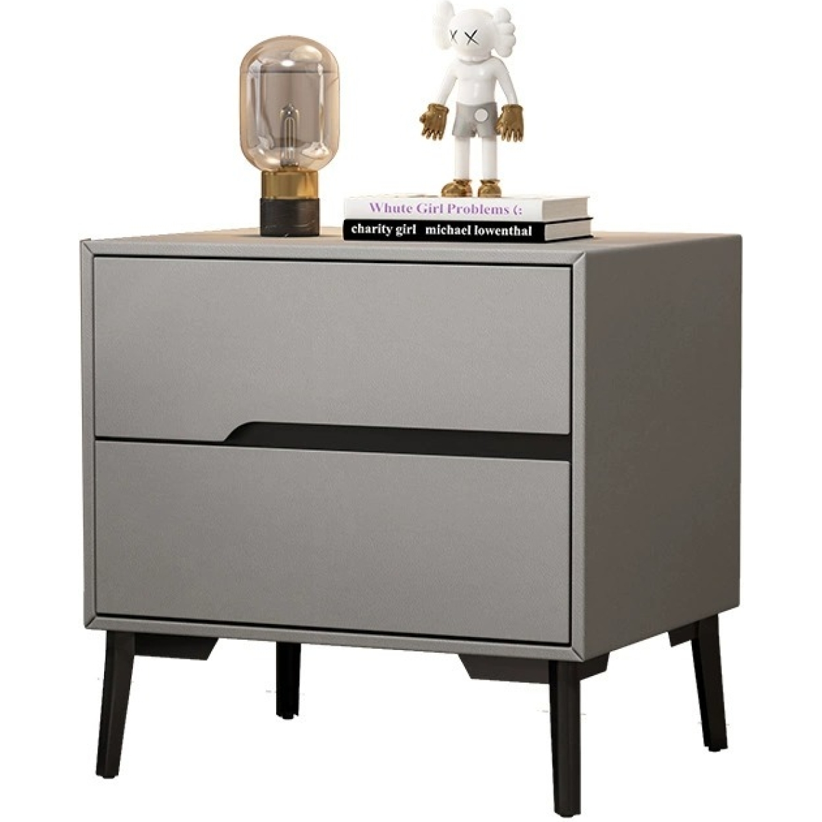 Noptieră modernă cu piele ecologică și picioare metalice Roma Grey - imagine 2 - Homuse
