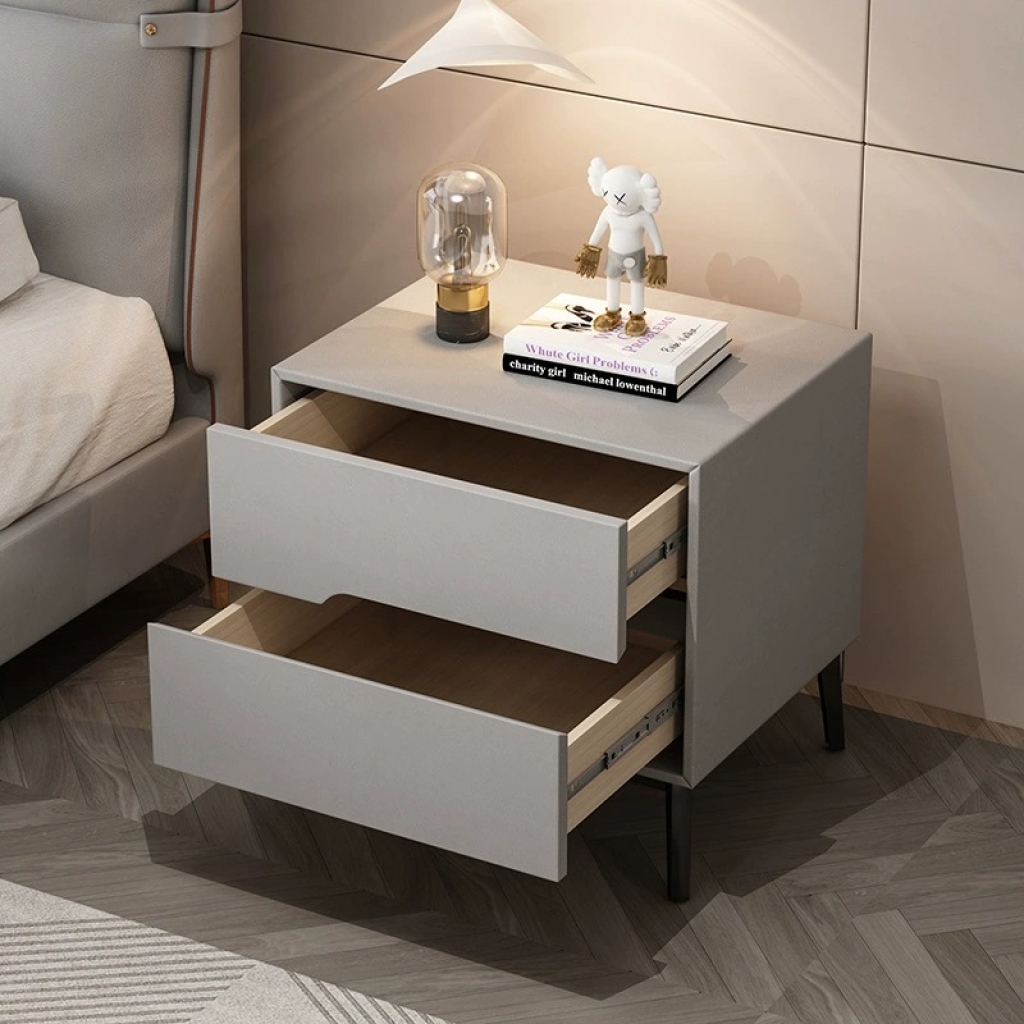 Noptieră modernă cu piele ecologică și picioare metalice Roma Grey - imagine 6 - Homuse