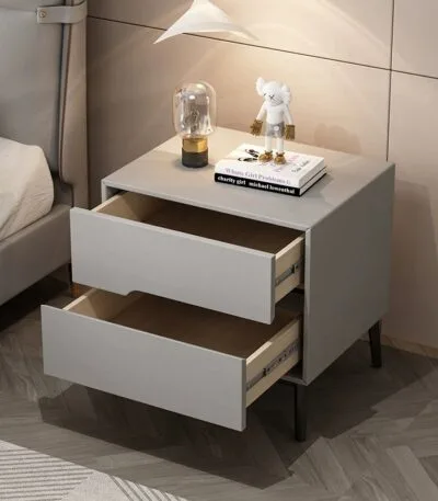 Noptieră modernă cu piele ecologică și picioare metalice Roma Grey - imagine 6 - Homuse
