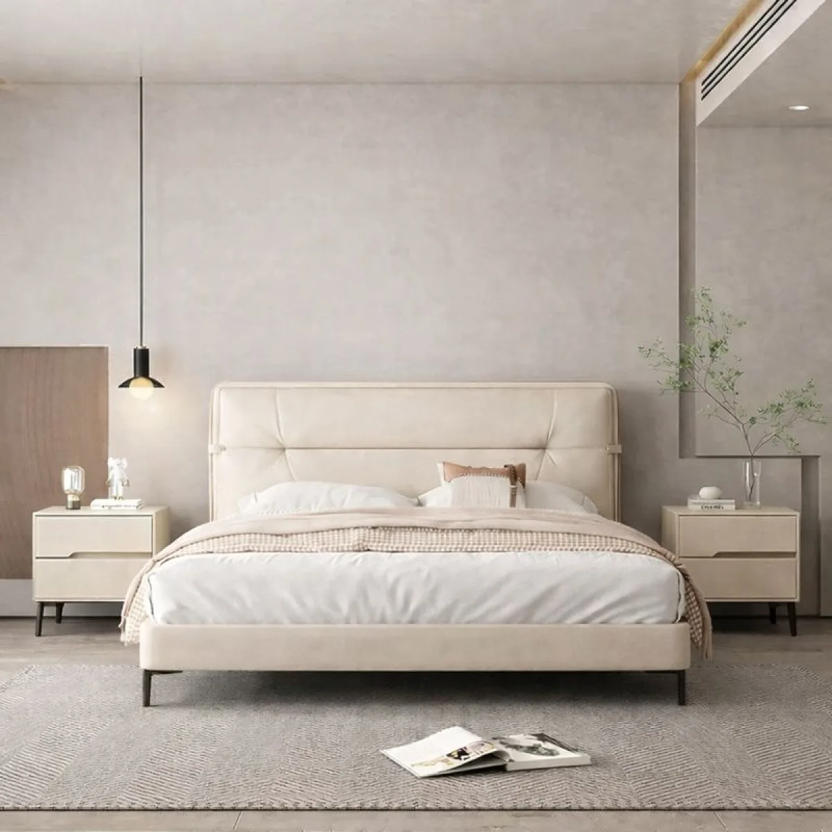 Noptieră modernă cu piele ecologică și picioare metalice Roma White - imagine 3 - Homuse
