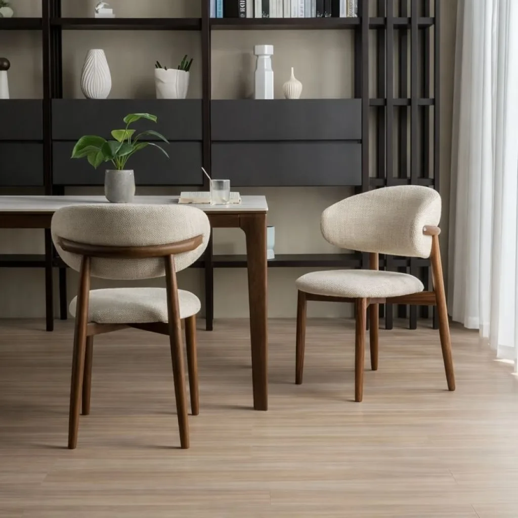 Scaun de dining Elara – tapițerie din in (linen) Walnut - imagine 3 - Homuse