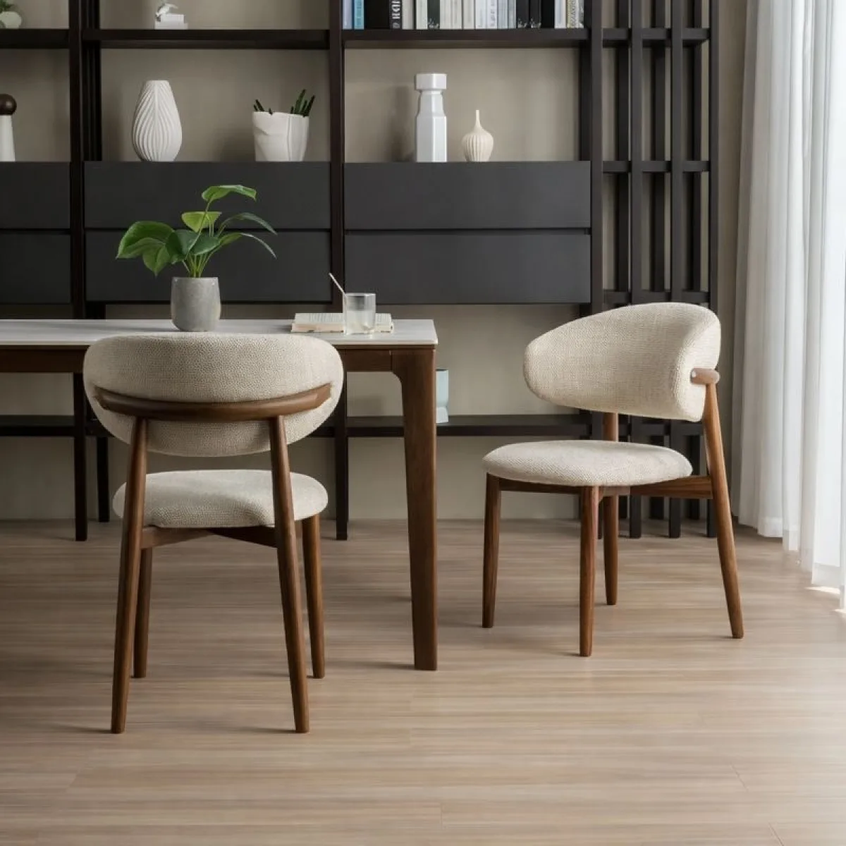 Scaun de dining Elara – tapițerie din in (linen) Walnut - imagine 3 - Homuse