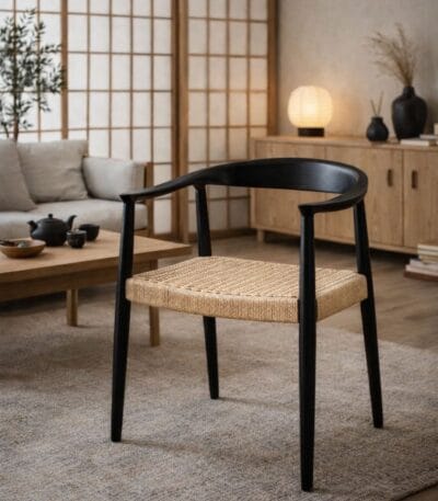 Scaun dining cu șezut împletit Nordic Wood Black - imagine 3 - Homuse