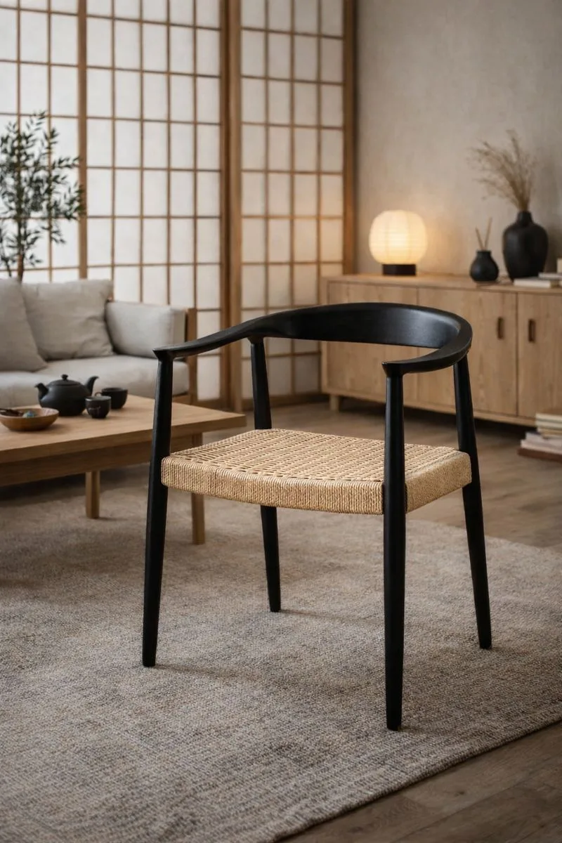 Scaun dining cu șezut împletit Nordic Wood Black - imagine 3 - Homuse