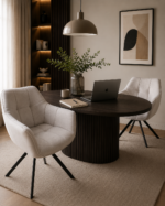 Scaun tapițat Beige cu bază metalică neagră - imagine 2