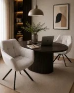 Scaun tapițat Beige cu bază metalică neagră - imagine 2