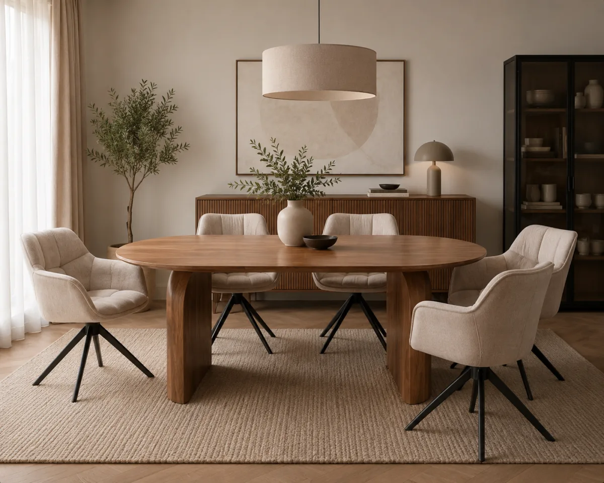 Scaun tapițat Beige cu bază metalică neagră - imagine 3