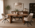Scaun tapițat Beige cu bază metalică neagră - imagine 3