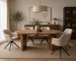 Scaun tapițat Beige cu bază metalică neagră - imagine 3