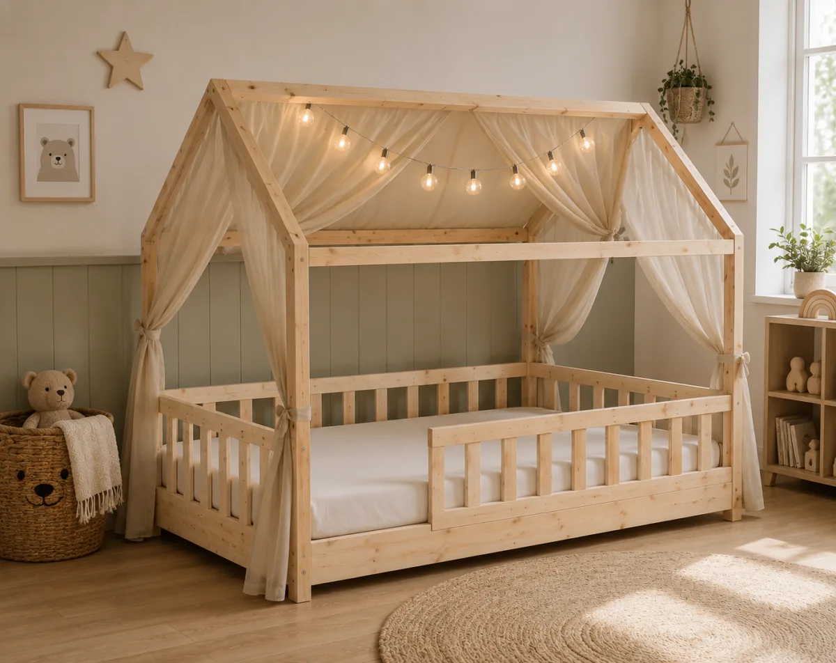 Pat copii tip Montessori 200x90 cm Oak - imagine 2
