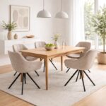 Scaun tapițat Beige cu bază metalică neagră - imagine 4 - Homuse