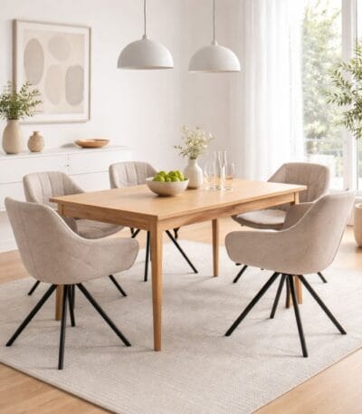 Scaun tapițat Beige cu bază metalică neagră - imagine 4 - Homuse