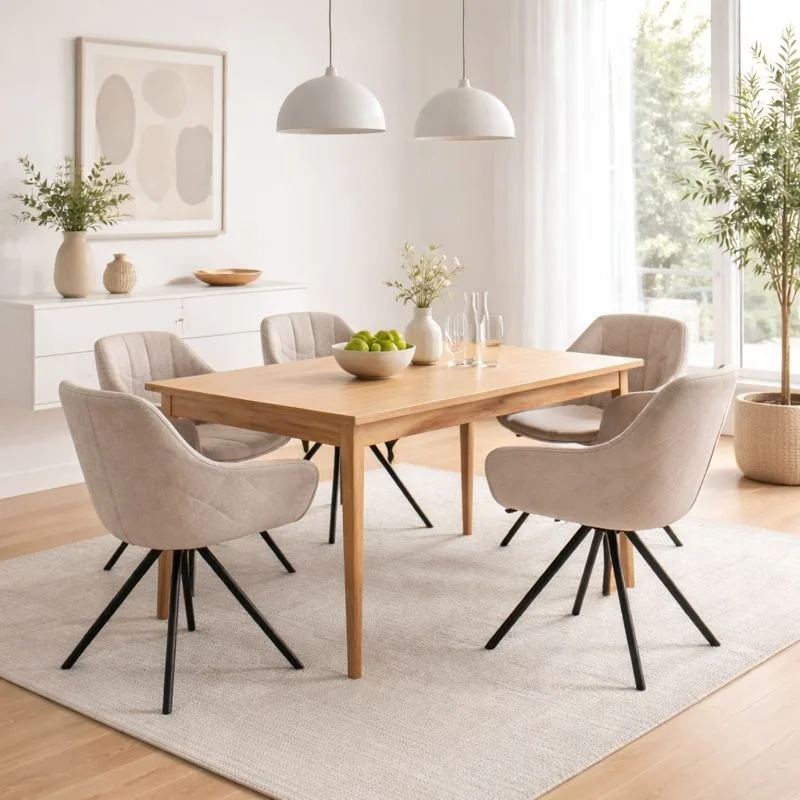 Scaun tapițat Beige cu bază metalică neagră - imagine 4 - Homuse