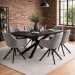 Scaun tapițat Grey cu bază metalică neagră - imagine 4 - Homuse